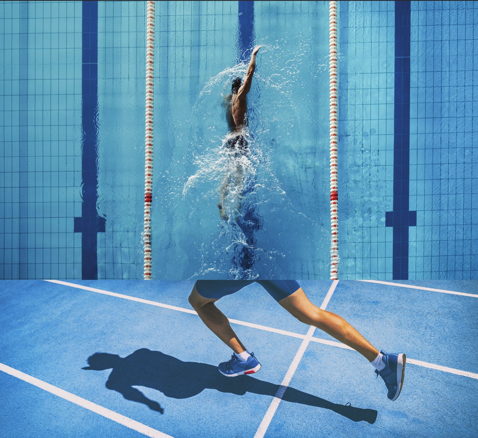 Mood image of the new sports club: a swimmer and a runner